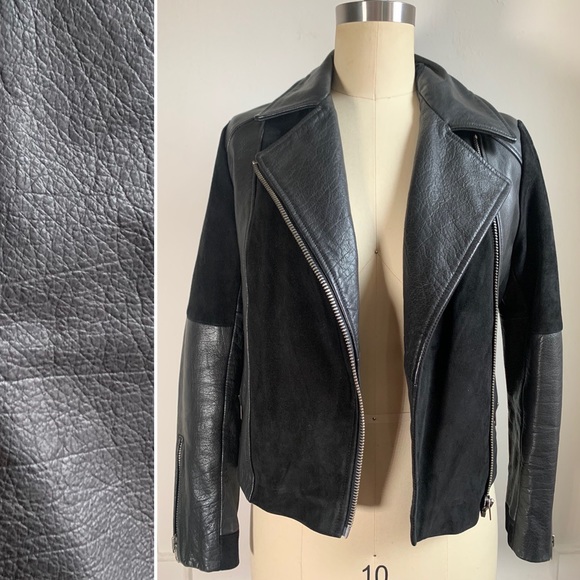 Topshop Black Suede and Leather Moto Jacket Sustainable Fashion with Zero Waste - Picture 5 of 6